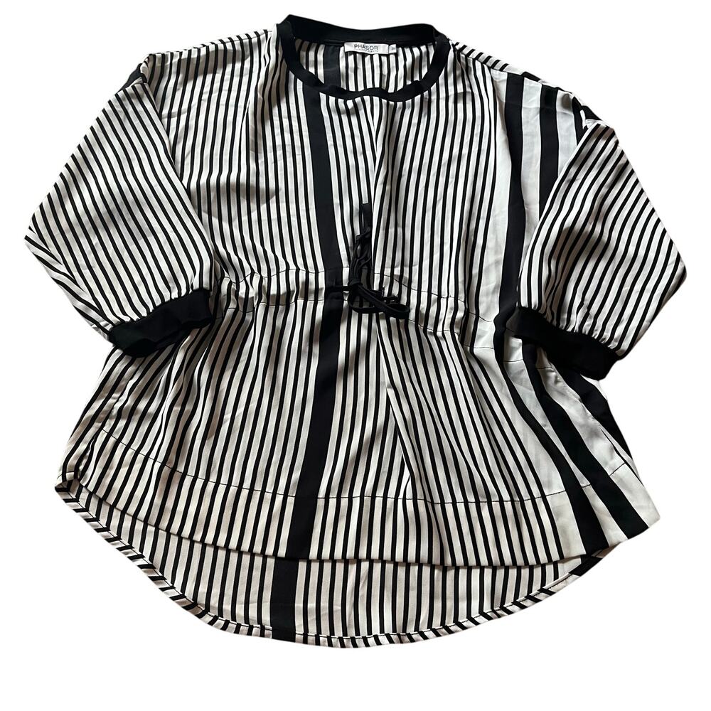 PHASOR Women's M Stripe Blouse Top Flowy Neutal Business Casual Office